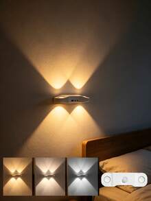 1pc 4LED Motion Sensor Night Light, Rechargeable Wireless Magnetic Wall Light, Wireless LED Stair Step Light - White Four-hole Cat's Eye Light - View 8