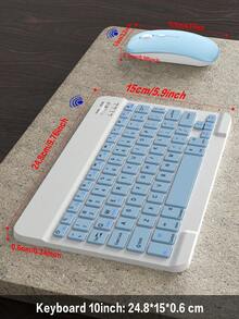 适用于 iPad 5/6/7/8/9/10、Pro 11、Air 1/2/3/4/5/6 的无线键盘鼠标套装，包含可拆卸无线键盘（150mAh 电池）和带笔槽的保护套 - 浅蓝色 - Baby Blue Keyboard+Case+Mouse set - 查看 8