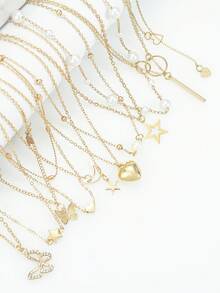 10pcs Boho Style Multi-Layer Flat Snake Chain Necklace Set, Fashionable Heart Pendant Necklaces, Women's Multi-Layer Stackable Necklaces, Charming Daily Wear & Party Accessories, Hip Hop Street Fashion (No Box) - Gold - View 11