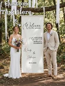 1pc Customized Wedding Welcome Banner, Personalized Wedding Sign, White Customized Wedding Welcome Sign, Wedding Decoration, Decorative Banner, Groom And Bride Gift, Multi-Functional, Multi-Size, Adjustable, Decorative, Reusable, Personalized, Customized, Home Decor, Suitable For Wedding, Wedding Decoration, Wedding Party, Bridal Shower, Birthday Party, Wedding Welcome Use - Multicolor - View 2