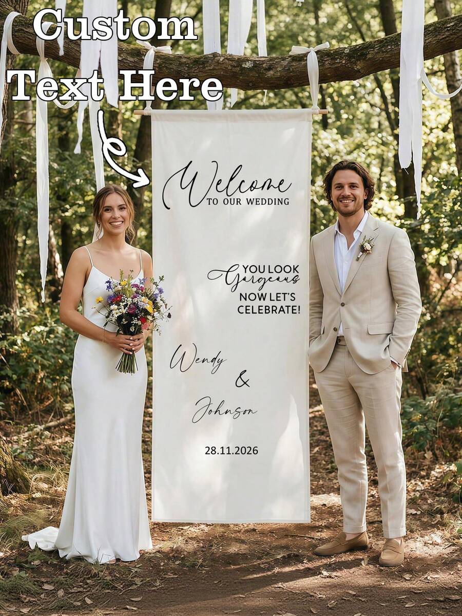 1pc Customized Wedding Welcome Banner, Personalized Wedding Sign, White Customized Wedding Welcome Sign, Wedding Decoration, Decorative Banner, Groom And Bride Gift, Multi-Functional, Multi-Size, Adjustable, Decorative, Reusable, Personalized, Customized, Home Decor, Suitable For Wedding, Wedding Decoration, Wedding Party, Bridal Shower, Birthday Party, Wedding Welcome Use