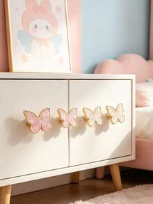 1pc Pink Shell Butterfly Drawer Handle For Kids Room, Gold Plated Single Hole Cabinet Knob, Decorative Small Pull Handle For Wardrobe, Dresser, Cabinet Door - Multicolor - View 5