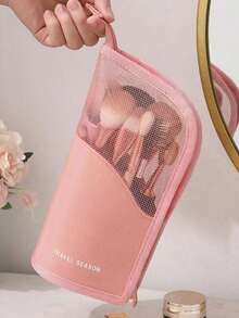 Portable Mesh Makeup Brush Storage Bag, Waterproof Travel Makeup Brush Pouch, Large Capacity Zippered Storage Bag With Handle, Breathable Transparent Brush And Beauty Tool Organizer, Lightweight Daily And Travel Makeup Brush Case - Multicolor - View 4