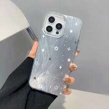 1 pieza Funda de teléfono con protección de lente de textura de pluma y degradado, con diseño minimalista de estrella, flor y puntos, apta para iPhone 16 Pro Max, 17/16/15/14 Plus, 13/12/11, Air, Series - Grandes penas - Visão 1