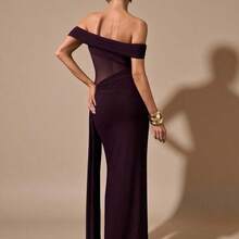 jianchaimaoyi02   Vestido maxi elegante de Body ceñido con hombros descubiertos, cintura transparente y sexy, adecuado para vacaciones, bodas, cumpleaños y temporada de graduación - Burdeos - Ver 3