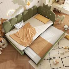 Divano letto 90x200 cm con letto estraibile, letto singolo per ospiti 90x190 cm, a forma di L, velluto, beige, design a griglia con corona, grazioso design a corona e griglia, camera per gli ospiti, senza materasso - Verde - Visualizzare 11
