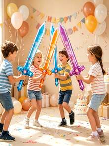 6/12/24pcs Random Color Sword Shaped Aluminum Foil Balloons, Children's Toy Balloons, Birthday Party Decoration, Holiday Arrangement Decor, Outdoor Party Balloons - View 1