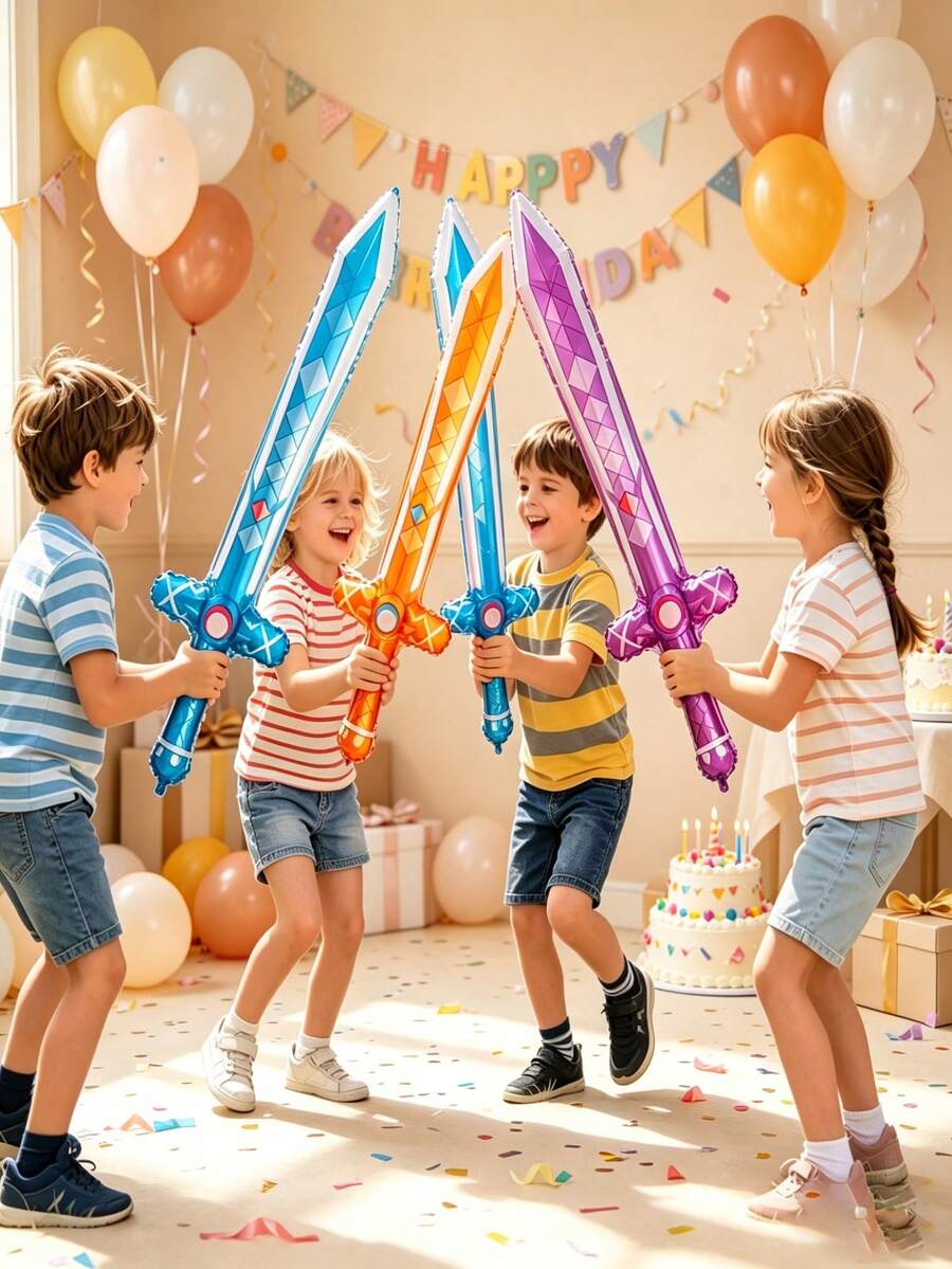 6/12/24pcs Random Color Sword Shaped Aluminum Foil Balloons, Children's Toy Balloons, Birthday Party Decoration, Holiday Arrangement Decor, Outdoor Party Balloons - View 1