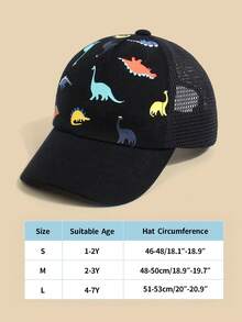 1pc Toddler Baseball Cap, Dinosaur Print, Unisex, Suitable For 0-8 Years Old Children - Black - View 3