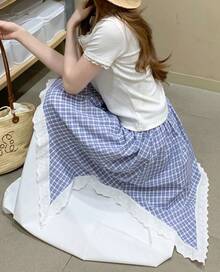 Irregular Mesh Midi Skirt, Chinese Dress-Style Base Layer, Stretchy Fishtail Skirt, High Waist, Slimming A-Line Flared Skirt - White - View 3