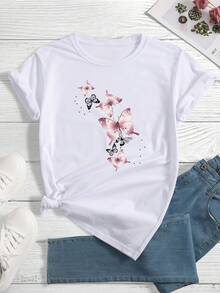 Camiseta con Estampado de Mariposas - Blanco - Ver 1