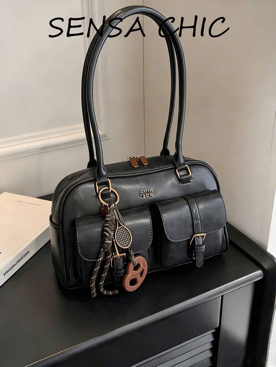 Tas Selempang Klasik Motif Badut Warna Polos, Terbuat dari Kain PU Tahan Air, Desain Dekorasi Grafis Huruf, Tas Serbaguna dengan Banyak Kantong, Tas Bahu, Tas Saku, Desain Dekorasi Liontin, Cocok untuk Perjalanan, Belanja, Berkomuter, Pesta, Kencan, dan Pakaian Tahun Baru
