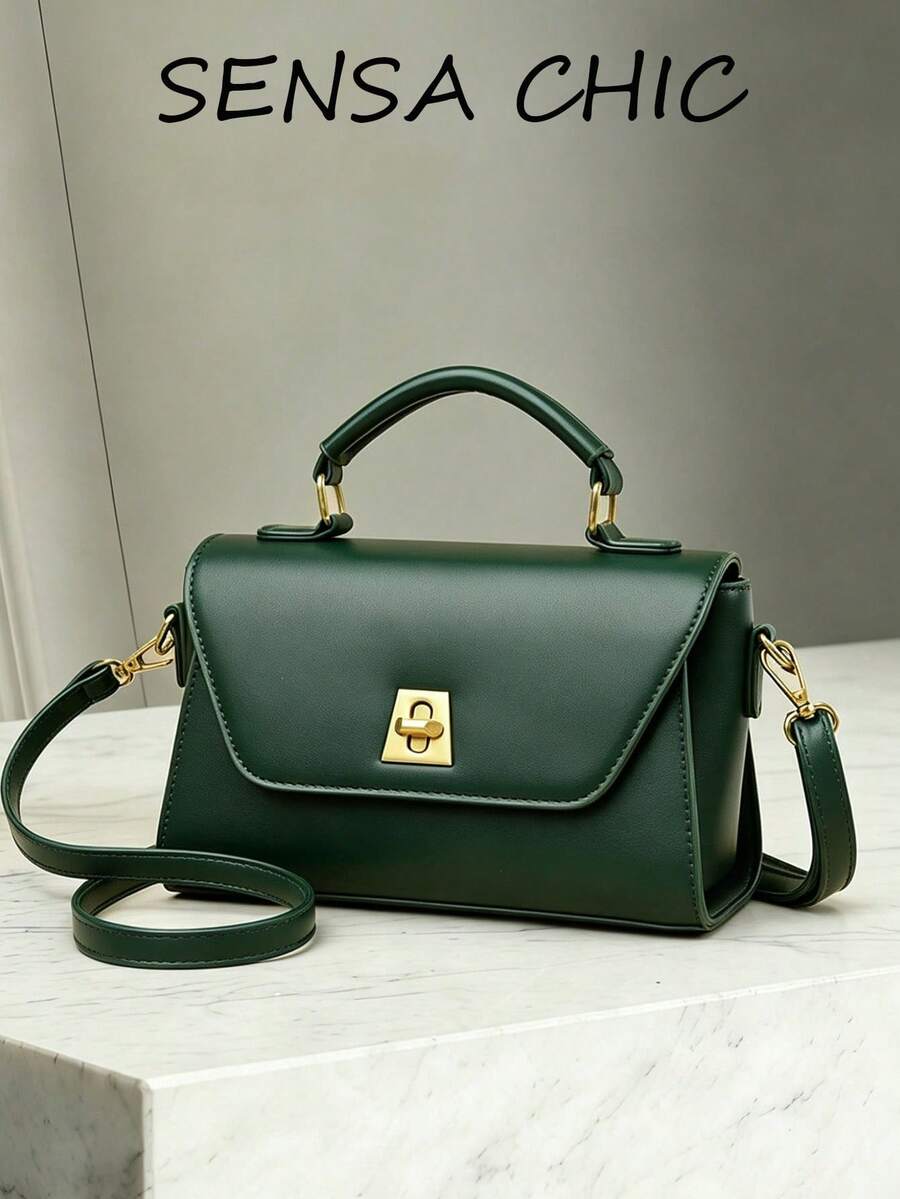 New Fashion Solid Color PU Waterproof Material Contrast Color Design Twist Lock Open Portable Square Crossbody Bag For Shopping