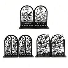 Hollow Metal Bookend With Natural Floral Pattern, Suitable For Organizing And Decorating Bookshelves And Bookcases, An Artistic Gift For Book Lovers, Bibliophiles And Office Workers - One Size - View 2