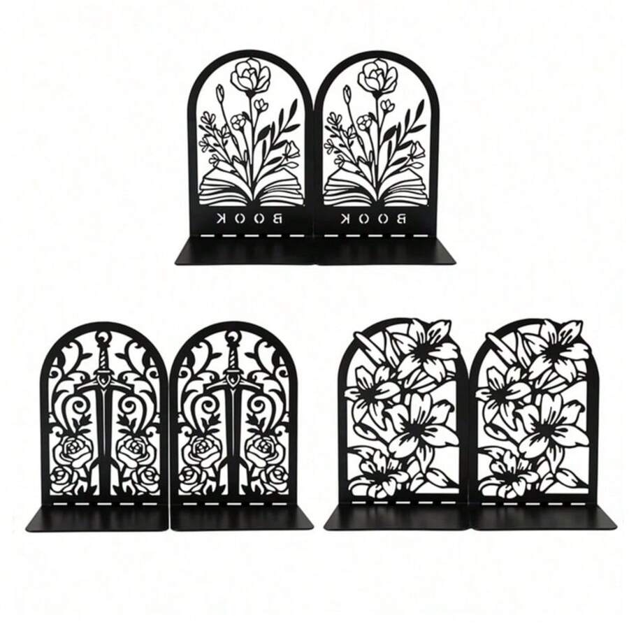 Hollow Metal Bookend With Natural Floral Pattern, Suitable For Organizing And Decorating Bookshelves And Bookcases, An Artistic Gift For Book Lovers, Bibliophiles And Office Workers