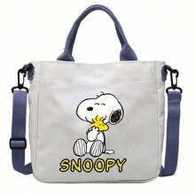 SNOOPY 1個史努比主題帆布斜背包，配有可調節帆布肩帶和黑色金屬扣，實用且具裝飾性，適合日常出遊和短途通勤，可裝手機、錢包和其他小型個人物品，學生季、假期、生日禮物的理想選擇 - 查看 4