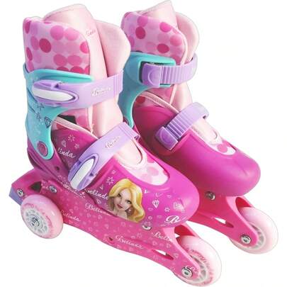 Patins Tradicional Roller Ajustavel Belinda Rosa Dm Toys 2 em 1