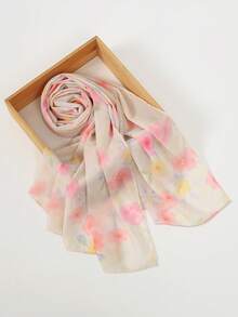 1件女款雪紡碎花印花頭巾圍巾，粉色碎花印花頭巾，休閒日常希賈布，度假海灘希賈布，休閒街頭風日常穿搭，適合四季 - 粉黃色 - 查看 8