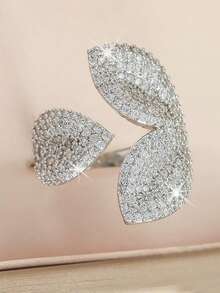 1pc Casual Leaf Ladies' Openable Rings Elegant Cubic Zirconia Exquisite Decoration Ring For Women Birthday Anniversary Banquet, Prom, Party Copper Jewelry Gift - Silver - View 1