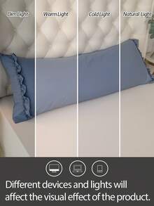 1pc 100% Polyester Solid Color Lace Long Pillowcase, Lightweight And Elegant, Cloud-Like Soft Touch, Suitable For Bedding And Sofa Decoration (Pillow Insert Not Included) - Blue - View 7