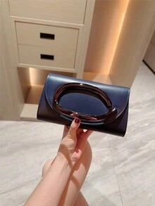 1件歐美時尚金屬裝飾迷你方盒手拿包，高端亮面金屬條女士手提包，優雅奢華晚宴包，適用派對/浪漫婚禮/舞會/雞尾酒會/畢業舞會，PU皮革配金屬鏈條 - 藏蓝色 - 查看 3