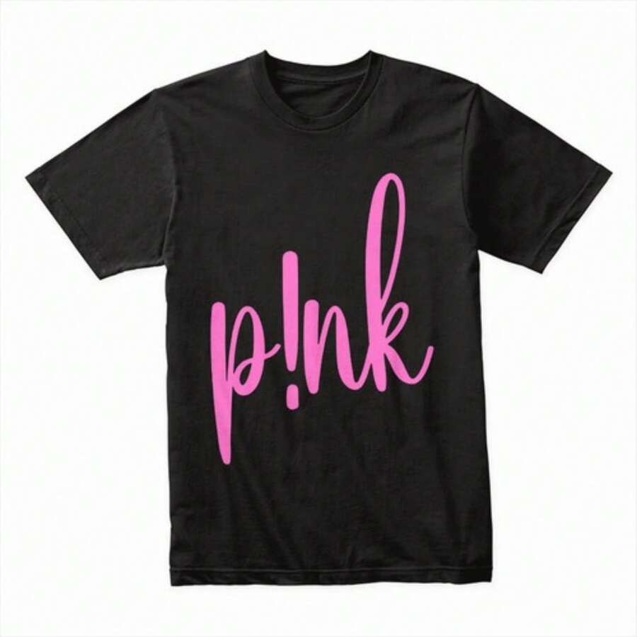 Artistic Pink Logo T-Shirt P!NkClassic Symbol Graphic Unisex Casual Tops - Black - View 1