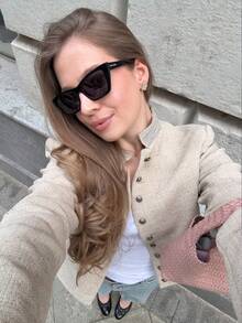 TF.MLN Women's New Spring/Autumn Khaki Long Sleeve Pleated Decor Minimalist Blazer Jacket, Casual Fashion Versatile - Light Khaki - View 4