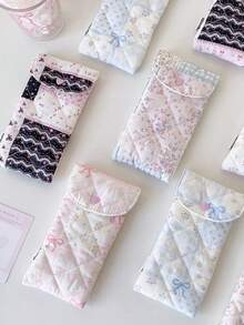 1 PC Floral Quilted Pencil Case – Large Capacity Stationery Organizer, Girly Student Pencil Box, Cute Bow Makeup Brush Pouch, Desktop Organizer Tube - Multicolor - View 5