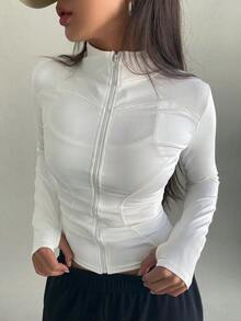 BEMMY Women's Simple Fit Zipper Jacket, Soft And Breathable Short Jacket, Suitable For Daily Wear And Exercise - White - View 9