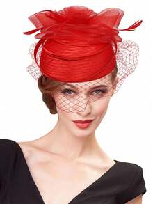 HIMESPORT Women's Wedding Bridal Hat Headpiece With Veil, Cocktail Party Tea Party Dress Accessory, Elegant Kentucky Derby Hat, Suitable For Church Wear - A - View 21