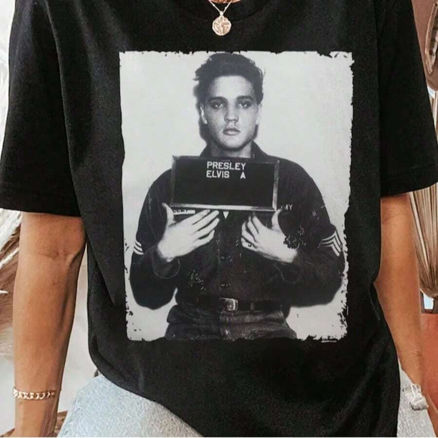 Vintage "The King" T-Shirt, Retro Music Themed T-Shirt, Rock And Roll Graphic T-Shirt, Concert T-Shirt, Loose Fit Retro T-Shirt - 返回 10 - 查看 1