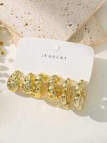 Cross-Border Hot-Selling Multi-Style Gold Earring Set, CCB Material, Versatile Style, Direct Supply - Gold - View 2
