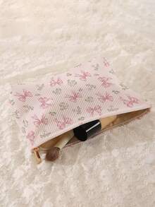 1pc Portable Cosmetic Storage Bag Bow Pattern Double-Sided Print Travel Zipper Makeup Bag Multifunctional Toiletry Organizer - Multicolor - View 5