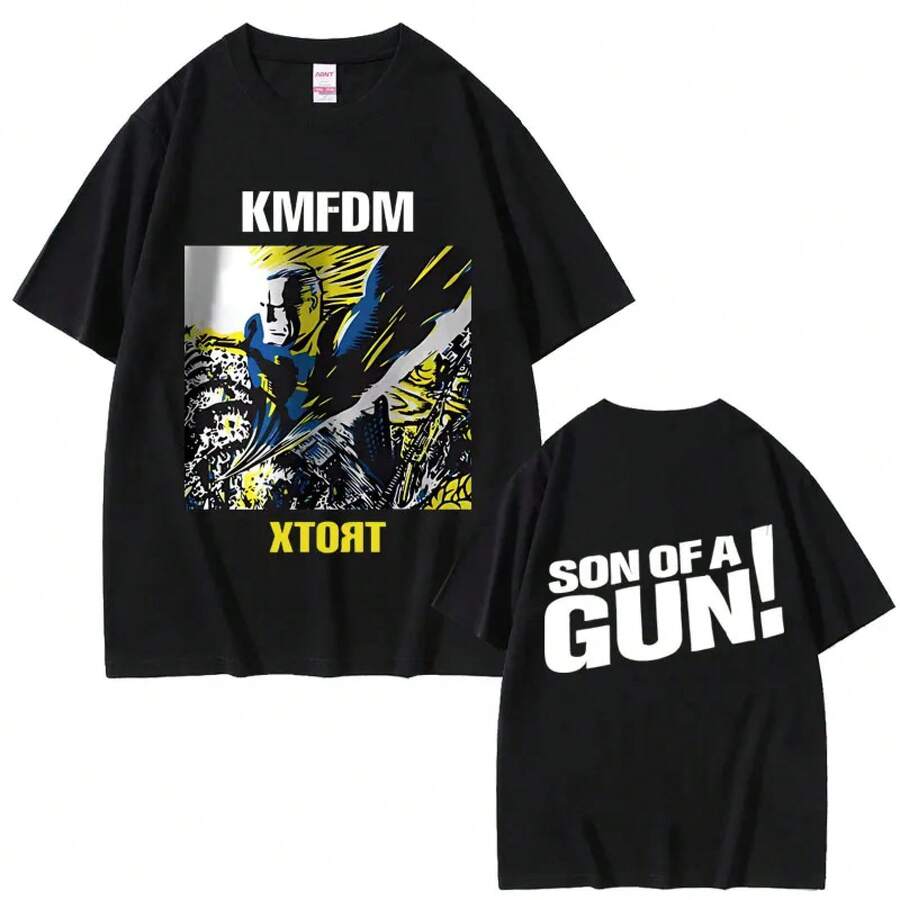 Rockband KMFDM XTORT Doppelseitig Bedrucktes T-Shirt für Männer und Frauen, Mode Vintage Gothic Streetwear Unisex Lässiges Oversized T-Shirt - Schwarz - Übersicht 1