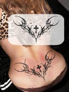 STARTTOOS Sexy Succubus Tattoo-Aufkleber für den unteren Rücken dunkles gotisches Cyber-Totem, geeignet für Brust, Taille, Bauch DIY Karnevalsparty Feiertagsgeschenk Körper Haut wasserdicht realistischer Tattoo-Aufkleber - Schwarz - Übersicht 1