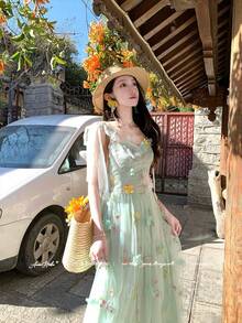 Women Midi Dresses - Green - View 2