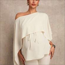 WNS MaterniChic Blusa elegante de unicolor y casual con bajo asimétrico para embarazadas en verano - Albaricoque - Ver 6