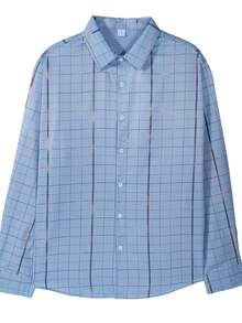 Men's Long-Sleeved Checkered Dress Shirt: Elegance And Sophistication For All Occasions - 淺藍色 - 查看 6