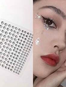 1pc/Set Face Rhinestone Stickers, Glue-Free Multi-Size Round Rhinestones + Heart-Shaped Frame Rhinestone Stickers, High Glossy Texture, Suitable For Face, Eyes, Neck, Nail Art, Stage/Sweet & Cool Makeup, Create A Clear And Atmospheric Look - Multicolor - View 3