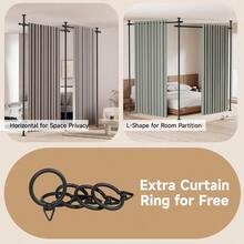 Room Divider For Room Separation (57-145in W), Curtain Rods No Drilling For Bedroom, Freestanding Room Divider Panel Tension Rod, Wall Divider Privacy Screen Partition For Space Separator, Drill Free - Black - View 7