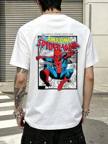 Camiseta con estampado de la portada del cómic Amazing Spider-Man de Marvel Comics, 100% algodón, ropa de hombre, camisetas de verano, conjuntos para vacaciones, regalos para hombre de la serie Marvel, ropa urbana. - Blanco - Ver 3
