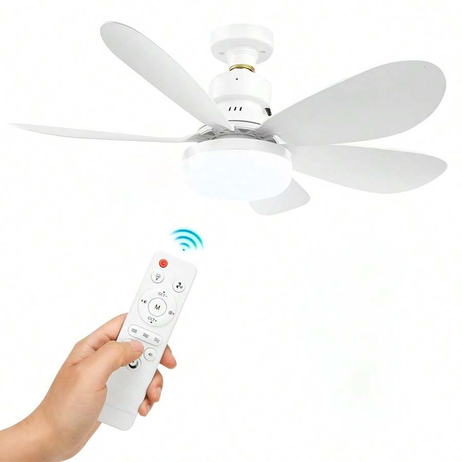 Ceiling Fan With Remote Control, Small LED Bulb Fan, Creative Fan Bulbs For Replacement, Ambient Light For Home, Bedroom, Super Quiet, Strong Wind, E27 Light Head, With Memory Function - White - View 1