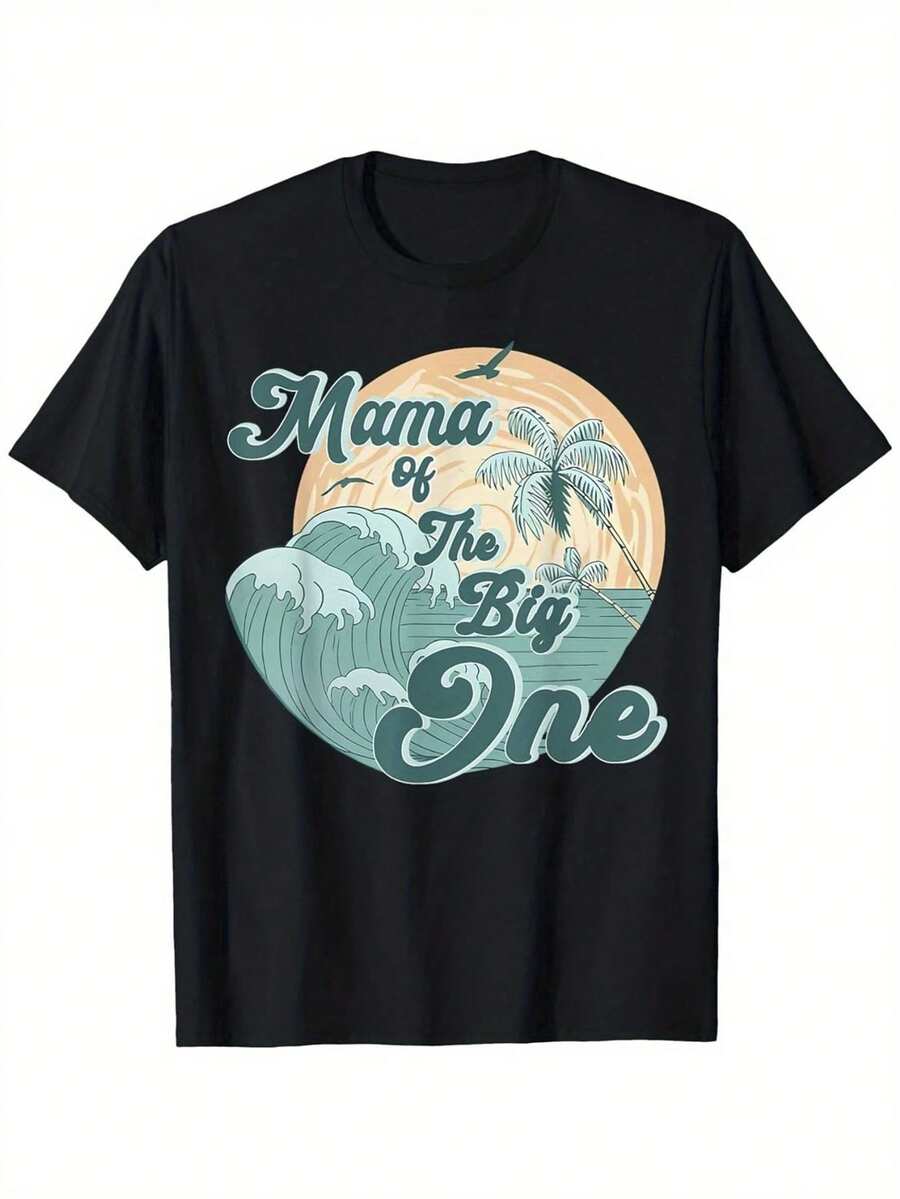 Unisex T-shirt i ren bomull, svart herr-T-shirt med tropisk stranddesign och trycket 'Mama' - Bekväm T-shirt med rund hals, lämplig för alla årstider, perfekt för semester och vardagsbruk - Maskintvättbar - en utmärkt present till fars dag eller födelsedagar, sommar-T-shirt, blus, basplagg, topp, kreativ design, utomhuslek, cool stil, rolig design, perfekt för utomhuslek. - Svart - Visa 1