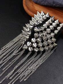 1 pieza Broche de hombrera con flecos y remaches para mujer - Plateado - Ver 2