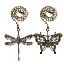 4 piezas Decoración de cadena de tirador de ventilador de techo con mariposa y libélula, tótem estilo bohemio, extensión de cadena de tirador colgante de 14 pulgadas, cuentas y bola para ventilador de techo con conector - Mariposa + Libélula - Ver 9