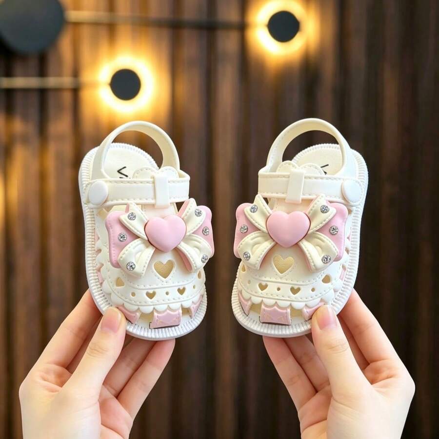 女童夏季新款公主涼鞋 1-2-6歲兒童軟底防滑小女孩蝴蝶結沙灘鞋 - 白色 - 查看 1