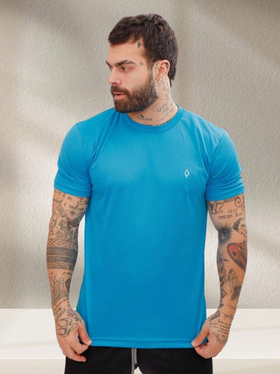 Men's Dry Short Sleeve Gym Training T-Shirt - Baby Blue - View 1