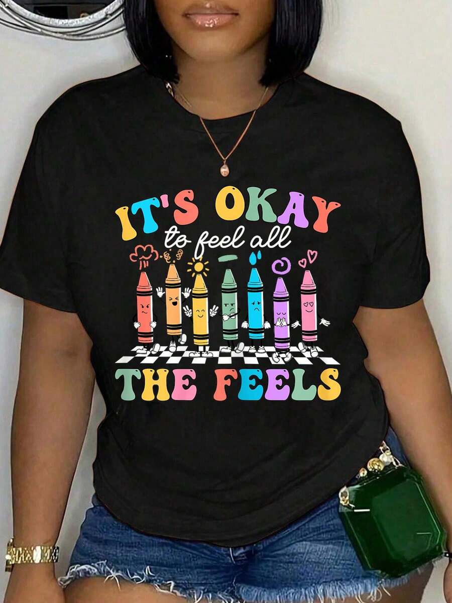 100% Cotton It Is Okay To Be Yourself Ask For Help Not Know It At All T-Shirt - Black 1 - View 1