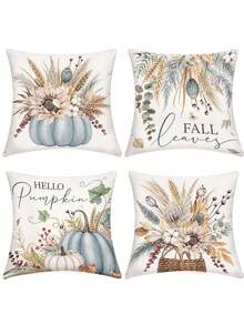 4 piezas de fundas de cojín decorativas de otoño de 18x18 pulgadas con patrones de calabaza, hoja de arce, girasol, trigo y hoja de eucalipto, estilo granja de cosecha de otoño, poliéster, estilo nórdico, adecuadas para sala de estar, sofá, cama y decoración del hogar al aire libre (relleno de cojín no incluido) - Multicolor - Ver 11