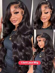 Body Wave 250% Density 13x4/13x6 HD Transparent Lace Frontal Human Hair Wigs Brazilian Pre Plucked With Baby Hair Water Wave Lace Front Wig For Women Natural Black - Natural Black - 查看 6